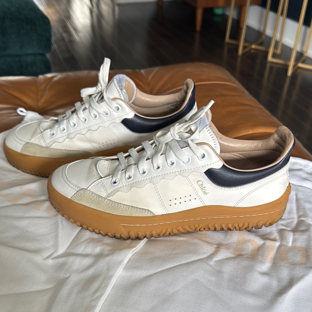 Chloe White and Tan Sneakers